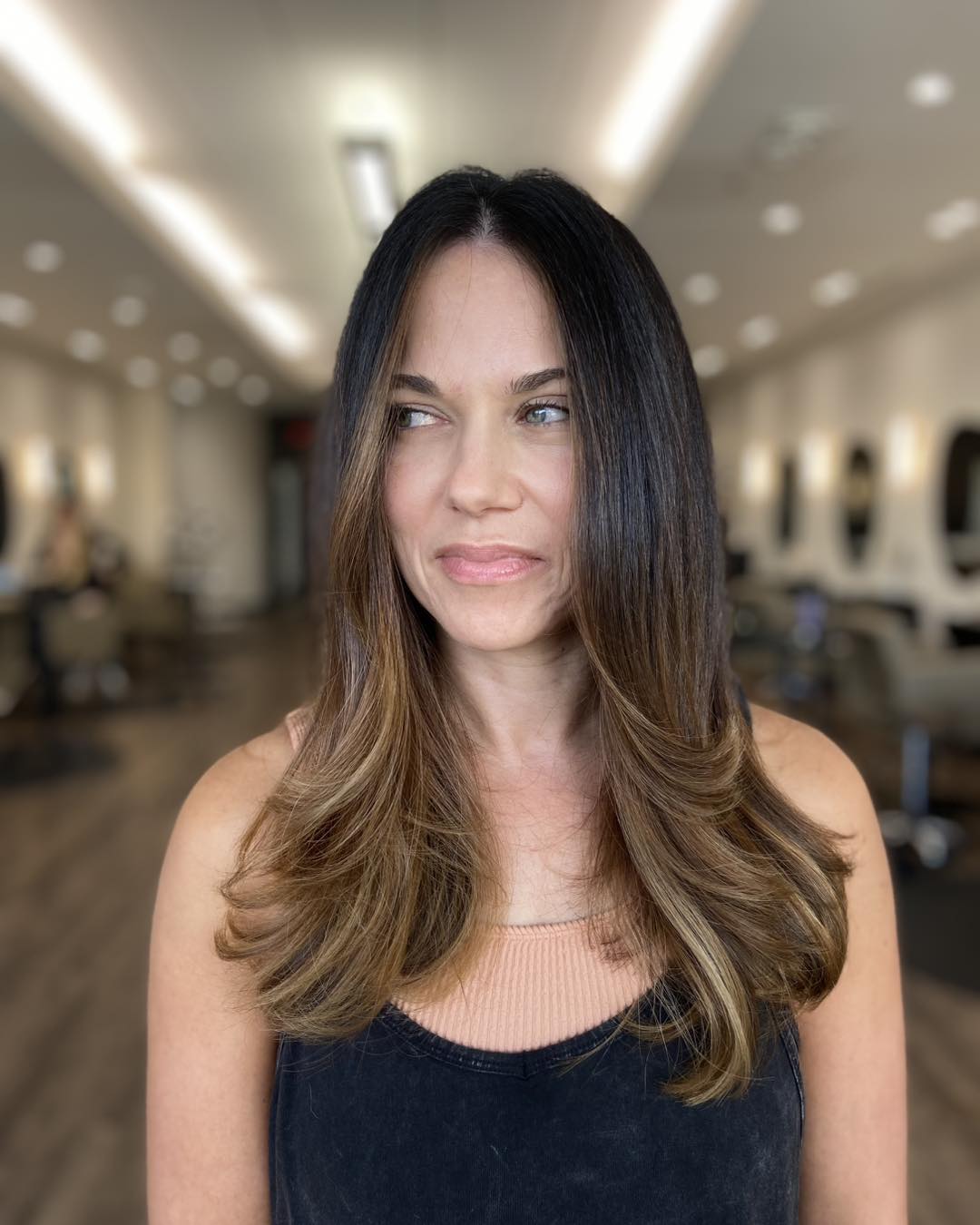 warm brunette balayage hair